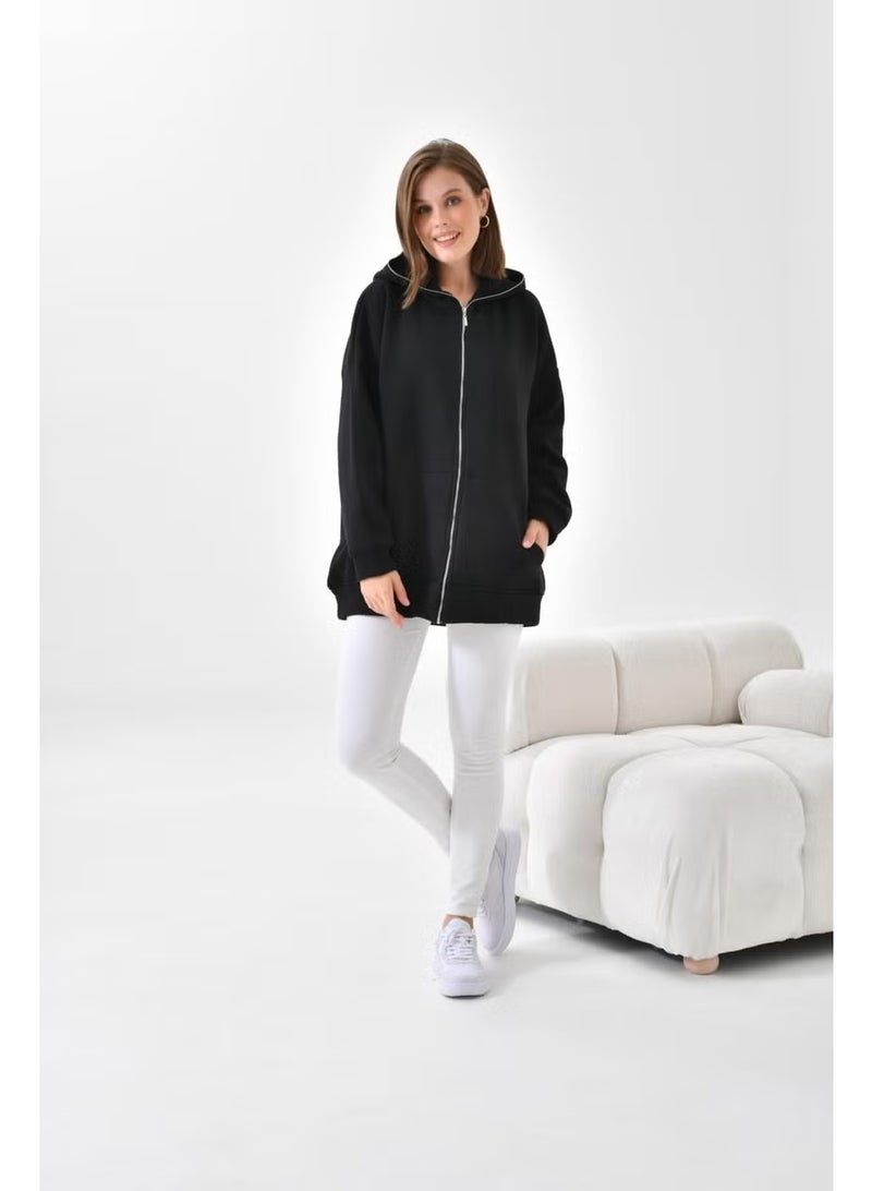 Garmi Ftz Women 3 Thread Raised Zippered Sweatshirt Black - Image 5